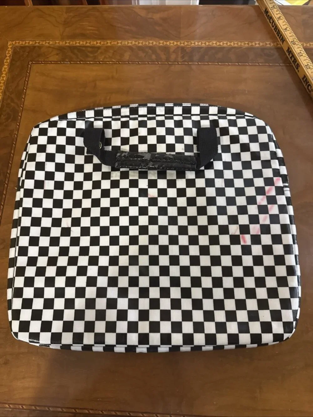Betsey Johnson Betseyville Laptop Bag Black White Checker Heart Bird Gold Stud